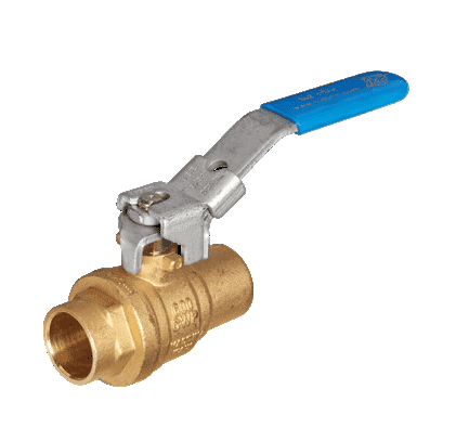 S42F15 RuB Inc. Full Port 2-Way Ball Valve - Brass - 1" Female Solder End x 1" Female Solder End with Blue Lockable Handle (Pack of 10)