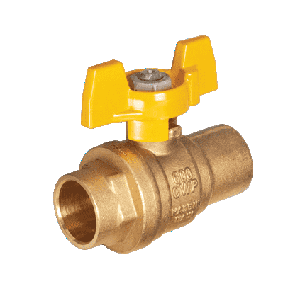 S42F16 by RuB Inc. | Full Port 2-Way Ball Valve | 1" Female Solder End x 1" Female Solder End | with Yellow Aluminum T-Handle | Brass | Pack of 10