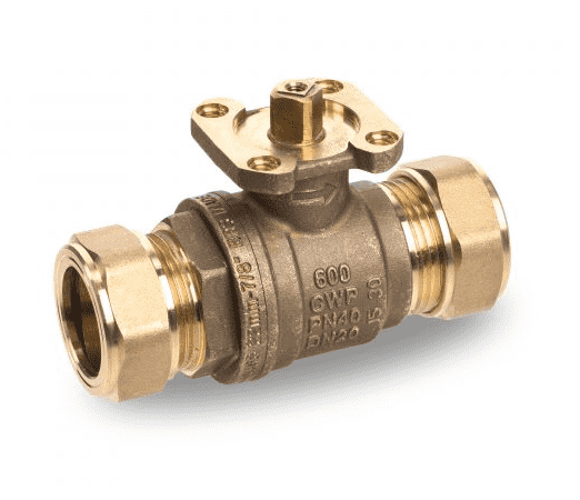 S468E22U by RuB Inc. | Drinking Water Ball Valve | DZR and Lead Free | 3/4" Compression End x 3/4" Compression End | ISO 5211 Actuator Flange | Brass | Pack of 30