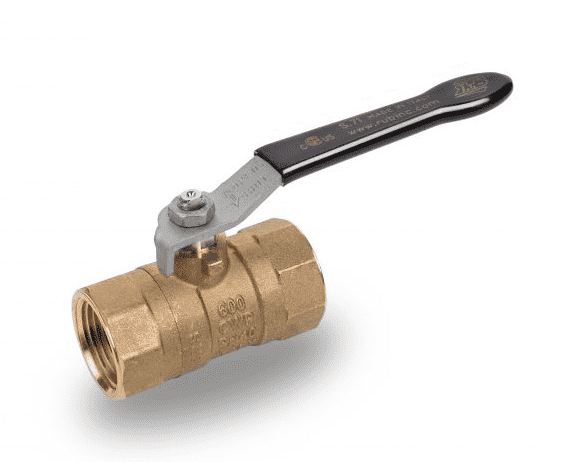 S71G41 by RuB Inc. | Standard Port 2-Way Ball Valve | 1-1/4" Female NPT x 1-1/4" Female NPT | with Black Steel Handle | Brass | Pack of 8