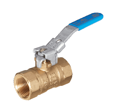 S71H45 by RuB Inc. | Standard Port 2-Way Ball Valve | 1-1/2" Female NPT x 1-1/2" Female NPT | with Blue Lockable Handle | Brass | Pack of 6