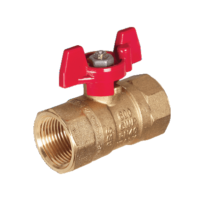 S71E46 by RuB Inc. | Standard Port 2-Way Ball Valve | 3/4" Female NPT x 3/4" Female NPT | with Red Aluminum T-Handle | Brass | Pack of 10