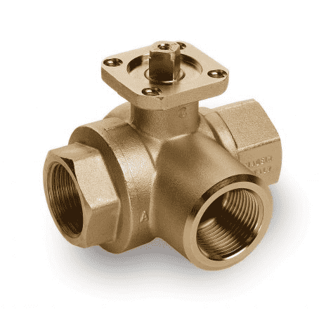 S72F41 by RuB Inc. | 3-Way L-Port For Diverting Ball Valve For Actuation | 1" Female NPT x 1" Female NPTx 1" Female NPT | Brass | Pack of 12