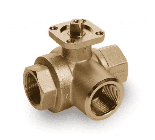 S73D41 by RuB Inc. | 3-Way T-Port For Diverting Ball Valve For Actuation | 1/2" Female NPT x 1/2" Female NPT x 1/2" Female NPT | Brass | Pack of 6