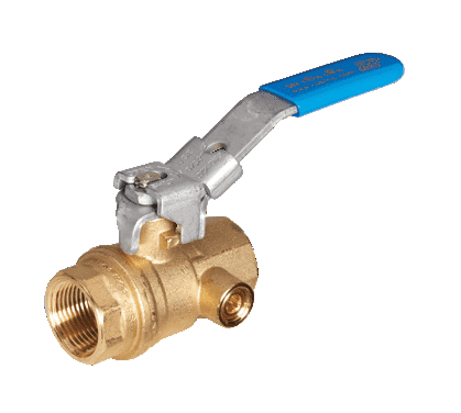 S82G45 by RuB Inc. | Gas Service Side Drain Ball Valve | 1-1/4" Female NPT x 1-1/4" Female NPT | with Lockable Handle | Brass | Pack of 8