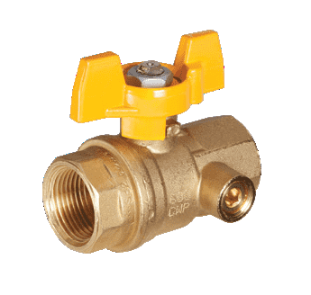 S82F46 RuB Inc. Gas Service Side Drain Ball Valve - Brass - 1" Female NPT x 1" Female NPT - with Yellow Aluminum T-Handle (Pack of 10)