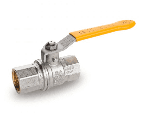S84D05 by RuB Inc. | Metric Threaded Full Port Ball Valve | 1/2" Female BSPT x 1/2" Female BSPT | with Yellow Steel Handle | Nickel Plated Brass | Pack of 8