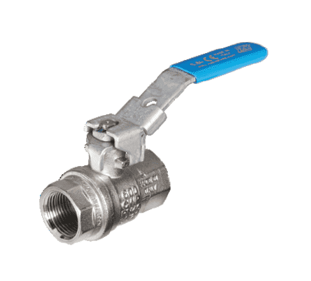S84G59 RuB Inc. Metric Threaded Full Port Ball Valve - Nickel Plated Brass - 1-1/4" Female BSPT x 1-1/4" Female BSPT - with Blue Lockable Handle (Pack of 8)