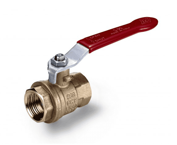 S90F41 by RuB Inc. | Economy Full Port 2-Way Ball Valve | 1" Female NPT x 1" Female NPT | with Red Steel Handle | Brass | Pack of 10