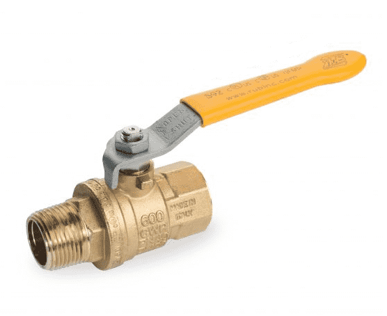 S92D42 by RuB Inc. | Full Port 2-Way Ball Valve | 1/2" Male NPT x 1/2" Female NPT | with Yellow Steel Handle | Brass | Pack of 10
