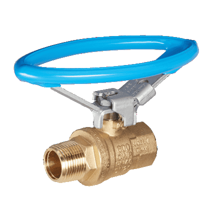 S92E44 by RuB Inc. | Full Port 2-Way Ball Valve | 3/4" Male NPT x 3/4" Female NPT | with Blue Oval Lockable Handle | Brass | Pack of 10