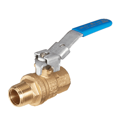 S92E49 by RuB Inc. | Full Port 2-Way Ball Valve | 3/4" Male NPT x 3/4" Female NPT | with Blue Lockable Handle | Brass | Pack of 12