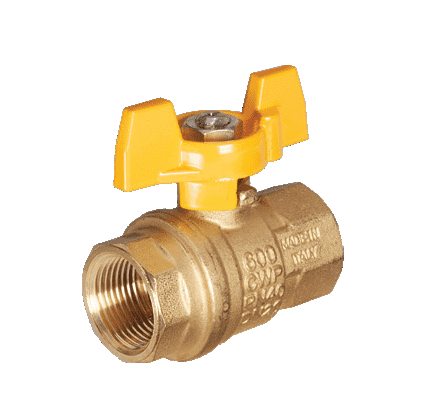 S92BF8 by RuB Inc. | Full Port 2-Way Ball Valve | 1/4" Female NPT x 1/4" Female NPT | with Stainless Steel Ball and Stem | with Yellow Aluminum T-Handle | Brass | Pack of 12