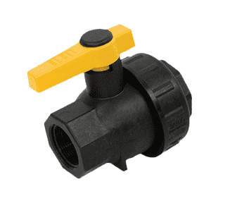 SUV100FP Banjo Polypropylene Single Union Ball Valve - Full Port - 1" Female NPT x 1" Female NPT - 1" Opening Thru Ball - 100 PSI