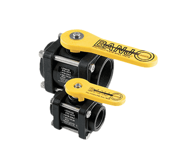 V075 Banjo Polypropylene 4 Bolt Ball Valve - Full Port - 3/4" Female NPT x 3/4" Female NPT - Opening Thru Ball: 3/4" - 150 PSI