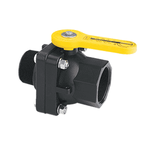 VSMT204FP Banjo Polypropylene 2" Full Port Ball Valve "Stubby Valve" - 2" Male NPT x 2" Female NPT - 2" Opening Thru Ball - 100 PSI