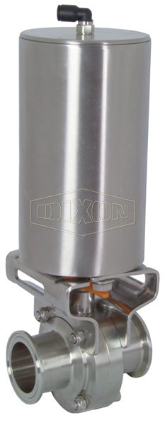 B5107E100CCF Dixon Valve 1" 316L Stainless Steel Sanitary Clamp End Butterfly Valve with Vertical Canister Actuation - Normally Open - EPDM Seats
