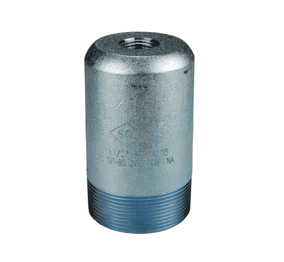 BP40-200T050 Dixon Zinc Plated Schedule 40 Bull Plug with Tap - 2-1/2" Male NPT  x 1/2" Male NPT  - 5.0" Length