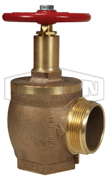 AV5-250NYFD Dixon Brass 500# Angle Hose Valve - 2-1/2" Female NPT Inlet x 2-1/2" Male NYFD Outlet