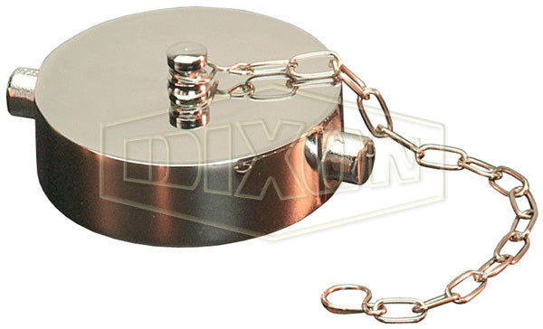 FC250F-P Dixon Polished Cast Brass Cap with Chain - 2-1/2" Female NST(NH) Thread