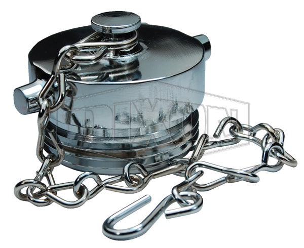FP250F-C Dixon Polished Chrome Plated Cast Brass Plug with Chain - Pin Lug - 2-1/2" Male NST(NH) - Powhatan Part #: 17-127-00027