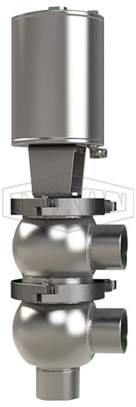D04A10B1EE Dixon Valve 1" Single Seat Valve, Divert F Body, Weld, Spring Return Actuator (Air-To-Raise) - Elastomer O-Ring Stem Seal - EPDM Wetted Elastomer
