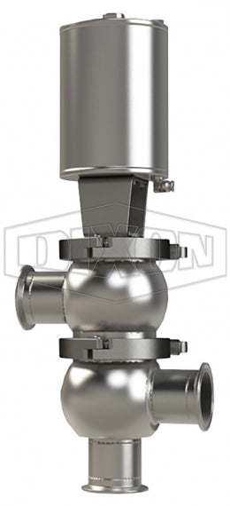 D05A30C1PV Dixon Valve 3" Single Seat Valve, Divert LL Body, Clamp, Spring Return Actuator (Air-To-Raise) - PTFE Plug Seal - FKM Wetted Elastomer
