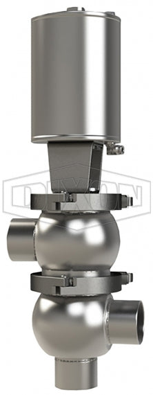 D05A20B1PE Dixon Valve 2" Single Seat Valve, Divert LL Body, Weld, Spring Return Actuator (Air-To-Raise) - PTFE Plug Seal - EPDM Wetted Elastomer