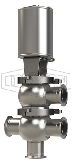 D07A30C2EV Dixon Valve 3" Single Seat Valve, Divert LT Body, Clamp, Spring Return Actuator (Air-To-Lower) - Elastomer O-Ring Stem Seal - FKM Wetted Elastomer