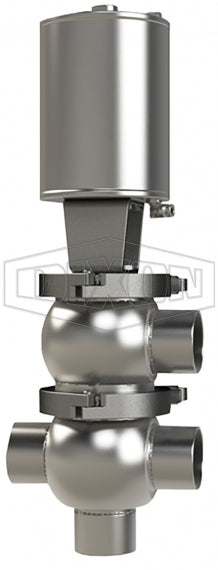 D07A25B1PV Dixon Valve 2-1/2" Single Seat Valve, Divert LT Body, Weld, Spring Return Actuator (Air-To-Raise) - PTFE Plug Seal - FKM Wetted Elastomer