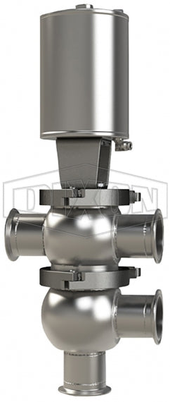 D06A30C2PV Dixon Valve 3" Single Seat Valve, Divert TL Body, Clamp, Spring Return Actuator (Air-To-Lower) - PTFE Plug Seal - FKM Wetted Elastomer