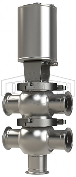 D08A25C3EV Dixon Valve 2-1/2" Single Seat Valve, Divert TT Body, Clamp, Double Acting Actuator (Air-To-Air) - Elastomer O-Ring Stem Seal - FKM Wetted Elastomer