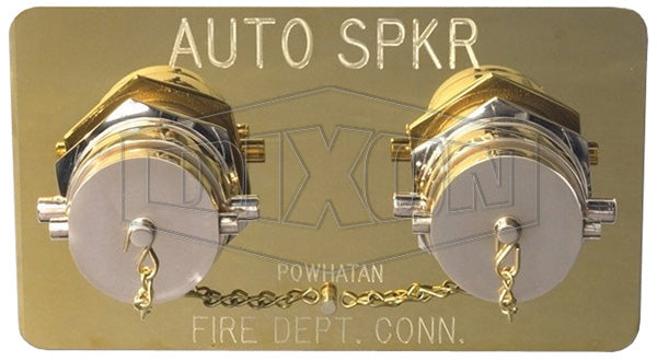 2WCA6025F-P Dixon AutoSprinkler Polished Cast Brass Double Clapper Concealed Type Siamese Assembly - 6" Female NPT Outlet x Two 2-1/2" Female NST(NH) Inlets