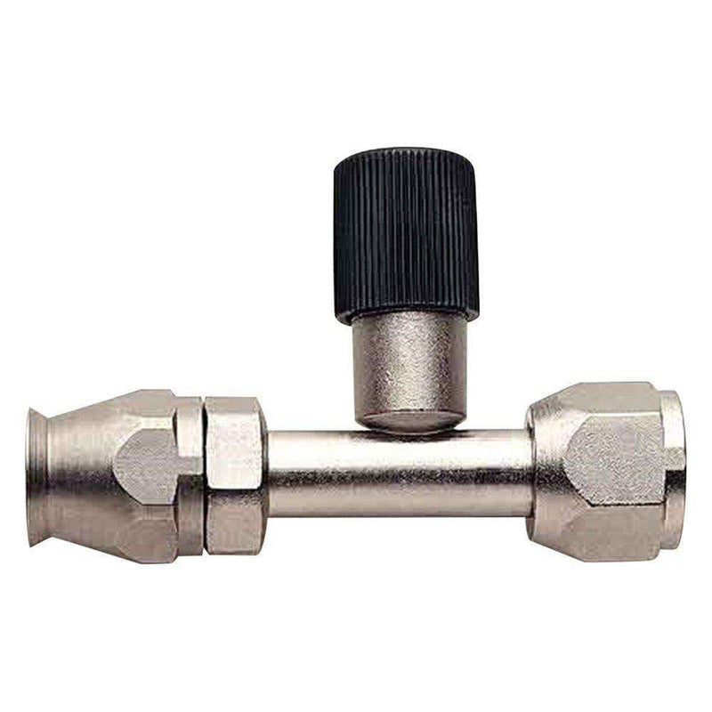 FBE1813 (FCE1813) Eaton Aeroquip® -08 A/C Hose Fitting - Reusable Female O-Ring Pilot with Charge Port (High Side) - Straight - Nickel-Plated Steel