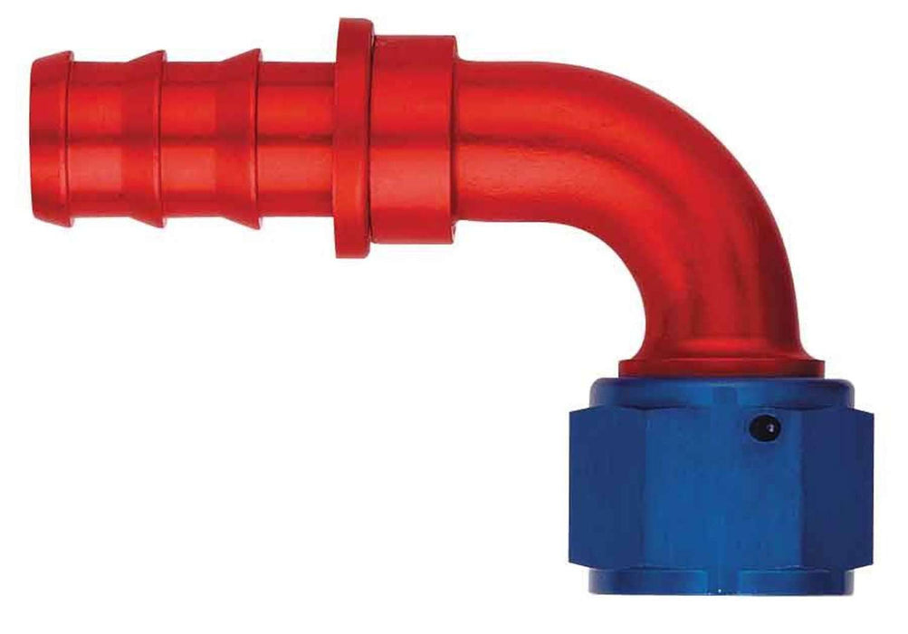 FBM1532 (FCM1532) Eaton Aeroquip® -06 SOCKETLESS™ S.A.E. 37° (JIC/AN) 90° Elbow Fitting - Red/Blue Anodized Aluminum