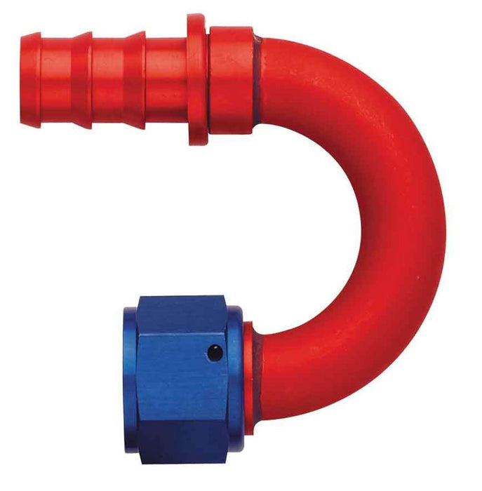 FBM1564 (FCM1564) Eaton Aeroquip® -10 SOCKETLESS™ S.A.E. 37° (JIC/AN) 180° Elbow Fitting - Red/Blue Anodized Aluminum