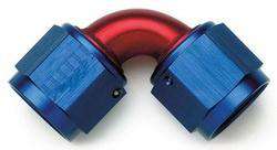 FBM2978 (FCM2978) Eaton Aeroquip® -06 Female Flare Swivel AN x -06 Female Flare Swivel AN 90° Elbow Adapter - Red/Blue Anodized Aluminum