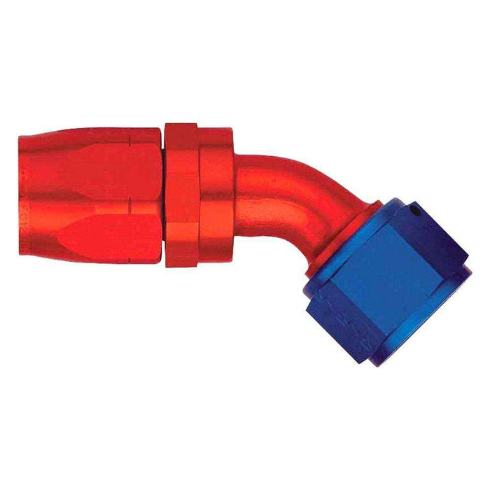 FBM4024 (FCM4024) Eaton Aeroquip® -10 Reusable S.A.E. 37° (JIC/AN) Swivel 45° Elbow Fitting - Red/Blue Anodized Aluminum