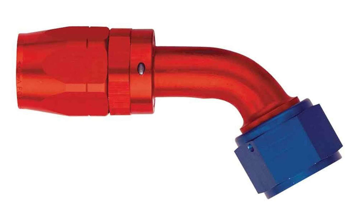 FBM1022 (FCM1022) Eaton Aeroquip® -06 Reusable S.A.E. 37° (JIC/AN) Non-Swivel 45° Elbow Fitting - Red/Blue Anodized Aluminum