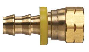 POFFSA-0606 Kuriyama Brass 3/8" Push-On Fitting - 9/16-18" Female SAE 45 Degree Swivel UNF - 3/8" Hose Size