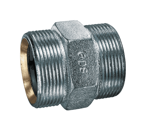 GDS-150 by Kuriyama | Ground Joint Coupling Double Spud with Copper Seal | 1-1/2" Male NPS x 1-1/2" Male NPS | Zinc Plate