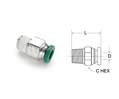 H6888 by Nycoil | Push-to-Connect Fitting | Male Connector | 1/2" Male NPT x 1/2" Tube Size Nickel Plated Brass | Pack of 5
