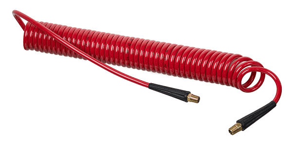 HSC2844-04X50 Kuri-Tec by Kuriyama | HSC2844 Series | Self-Store Coiled Tubing Assemblies for Air Tool Service | 1/4" ID | .375" OD  | 1/4" x 1/4" Male NPT Fittings | Ether-Based Polyurethane | Red | 50ft Length