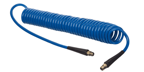 HSC2846-04X15 Kuri-Tec by Kuriyama | HSC2846 Series | Self-Store Coiled Tubing Assemblies for Air Tool Service | 1/4" ID | .375" OD  | 1/4" x 1/4" Male NPT Fittings | Ether-Based Polyurethane | Blue | 15ft Length