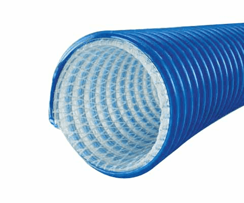 3000-0500-100 by Jason Industrial | 3000 Series | FDA USDA Material Handling Hose | S-omega | 45 PSI | 5" ID | 5.80" OD | Blue/Clear | Polyurethane | 100ft