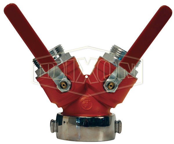 LLBV2515F Dixon Brass Leader Line Wye 1/4 Turn Ball Type Hose Valve - 2-1/2" Female NST(NH) x 1-1/2" Male NST(NH)