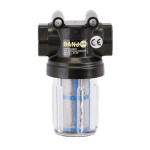 LSTM075-50C Banjo Polypropylene Mini T Line Strainer with Clear Bowl - 3/4" x 3/4" Strainer with 50 Mesh Screen - 100 PSI