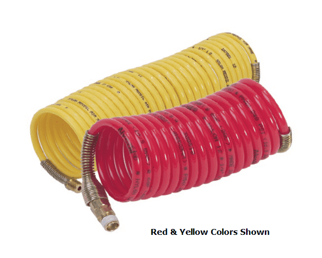 N2GS2-50 Nycoil Nylon Self-Storing Air Hose Assembly - 1/8" Hose ID - 1/8" MPT Swivel - Red - 385 PSI - 50ft