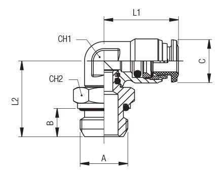 60115-4-1/4 by AIGNEP | 60/62 Series | Swivel | 4mm (5/32") Tube Push Connect x 1/4" Male BSPP | 90° Elbow | FKM Seal | Stainless Steel