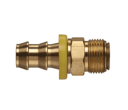 POFMIV-0404 Kuriyama Brass 1/4" Push-On Fitting - 7/16-24" Male Inverted Flare UNF - 1/4" Hose Size